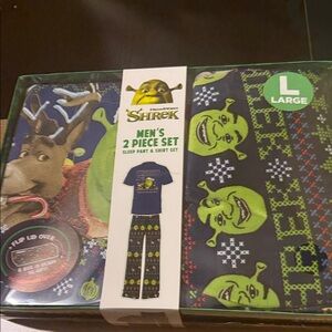 Shrek Men's 2 Piece Sleep Set - Black and Green